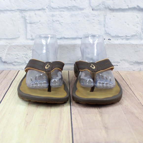 OluKai Kekai Brown Leather Thong Flip-Flops Sandals Size 8 - Picture 4 of 10